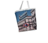 Bolso de hombro de compra con estampada de los dubujos paisaje con doble cara. tela loneta estampada dibujos personalizada.gran capacidad.dibujos madrid,barcalona,toledo,sol