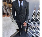 High Quality Black Stripe Men's Suits Peak Lapel Double Breasted Male Clothing Prom Party Elegant Wedding 2 Piece Jacket Pants
