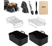 Accessories, Set of 8 for Ninja Dual DZ201/401 & Most 8Qt-10Qt, Include 2 Dual Air Fryer Racks &2 Silicone Air Fryer Liners & 2 Silicone Gloves & 1 Food Clip &100PCS Paper Lining