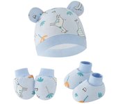 Newborn Baby Hat, Anti Scratch Gloves and Socks Set Cotton Headwear Anti-grab Mittens and Foot Cover for Boys Girls