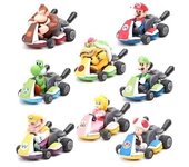 8 unids Super Mario Kart pull back coche Luigi Toad Bowser princesa figura niños juguete