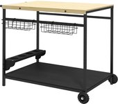 Outsunny Carro de servicio, carro de jardín con 2 niveles, carro de barbacoa con cesta de almacenamiento, carrito de cocina al aire libre con asa, portavasosPara balcón, abeto, natural, 97,5 x 65 x 81 cm