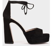 Pedro Miralles Sandalias de tacón con plataforma de ante en color negro modelo BENISA en tonos Negros. Hecho a mano en España.