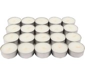 Tradineur - Pack de 20 velas dobles sin perfume, tealights, tiempo de combustión: 7 horas, decoración del hogar (Blanco, 3,7 x 2,1 cm)