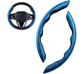 Cubierta del volante del Coche, Universal 2 piezas de Fibre de Carbono antideseslizante cubierta de La Rueda del Coche antideslizante sudadera Códodo Flying cubre accesorios (Azul)