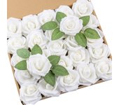 DuHouse 25Pcs Artificial Roses Flowers Fake Rose with Stems Real Touch Foam Flower Head for DIY Wedding Bridal Bouquet Baby Shower Centerpiece Floral Arrangement Party Home Decor(Navy Blue)