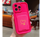 Luxuly Golden Love Heart Silicone Soft Phone Case For iPhone 15 14 13 12 11 Pro Max XR XS 7 8 Plus SE 2020 Insert Card Bag Cover