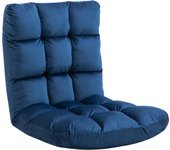 HOMCOM Silla de Suelo Silla de Suelo Plegable 3 en 1 con Respaldo 13 Posiciones Cojín de Asiento Tumbona Plegable Ajustable Espuma de Metal Azul 55 x 71 x 53,5 cm