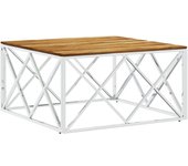 vidaXL Mesa de centro acero inoxidable y madera maciza acacia Plateado, Dorado, Plateado y marrón claro Mesita de Salón o Comedor o Auxiliar Mesa de Café Meuble Salón