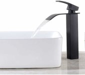 Grifo de fregadero de Cascada Negro, mezcla de lavabo de baño con encimera de 260 mm de altura de Caño, Grifo de Caño de latón Cuadrada Grande, Agua fría y Caliente affible.
