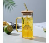 400ml Square Glass Mug With Lid and Straw Breakfast Milk Cup Microwave Safe Transparent Party Beer Coffee Mug Drinkware Glass