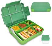 Lonchera Bento con 5 compartimentos y 1 recipiente para aderezo, ideal para niños y adultos, ideal para el trabajo y la escuela (verde)