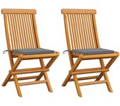 vidaXL Sillas de jardín 2 uds con cojines gris madera de teca
