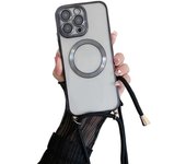 Electroplated transparent magnetic Magsafe wireless charging case suitable for iPhone 15, 14, 11, 12, 13 Pro Max  necklace case