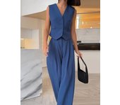 New Two Piece Wide Leg Pants Set Women's Spring New V-Neck Sleeveless Vest with Hanging Wide Leg Pants Casual Set