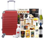 COSHANO Cesta de Navidad Lote navideño Gourmet con Maleta Trolley Equipaje de Mano 4 Ruedas giratorias 26 articulos (Rojo)