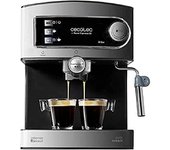 Cecotec Cafetera Express Manual Power Espresso 20. 850W, Presión 20 Bares, Depósito de 1,6L, Brazo Doble Salida, Vaporizador, Superficie Calientatazas, Acabados en Acero Inoxidable