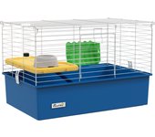 PawHut Jaula para Hurones con Bandeja Inferior Jaula para Animales Pequeños con Plataforma con Rampa Comedero y Bebedero Recinto para Conejos Pequeños Chinchillas Cobayas 71x46x47 cm Blanco y Azul