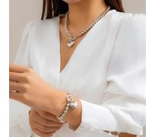 2Pcs Luxury Gold Color Beads Heart Pendant Necklace Bracelet for Women Punk Vintage OT Buckle Choker Wedding Party Jewelry Set