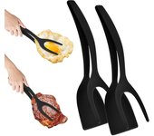 2PCS Egg Flipper Spatula, Heat Resistant Pancake Spatula,Pancake Bread Fish Barbecue Steak for Home Kitchen Cooking Tool(Black)