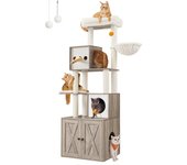 Feandrea Árbol Moderno para Gatos, Rascador para Gatos con Arenero, 185 cm, Torre para Gatos con Plataforma, Cojines Lavables, Greige/Marrón Rústico