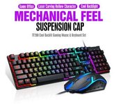 Teclado y ratón de juegos Temco con diseño retroiluminado LED arcoíris y comodidad ergonómica