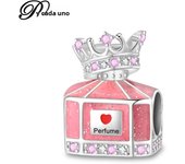 925 Sterling Silver Exquisite Pink Flower Butterfly Crown Perfume Bottle Charms Beads Fit Pandora Original Bracelets DIY Jewelry