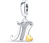 100% 925 Silver Small Pendant With Gold Lucky 26 Letters A-Z Design Charms Beads Fit 3mm Bracelets DIY Fine Jewelry Making