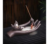 Zen Buddha Hand Louts Backflow Incense Burner Incense Stick Holder Purple Clay Censer Office Tea House Decorate