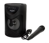 Bontempi - Altavoz karaoke con micrófono, 50W de potencia, luces RGB, conexión inalámbrica, USB, microSD, radio, función estéreo, batería recargable, formato portátil Ø12x18 cm, ideal para fiestas y eventos, con ranura para móvil