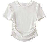 Harajuku Women Crew Neck Short Sleeve Cotton Tee With Ruched Sides Detail T-shirts
