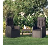 vidaXL Sillones de jardín reclinables con cojines 2 uds ratán PE negro