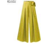 2024 ZANZEA Women High Waist Wide Leg Pants Casual Summer Long Trousers Elegant Flare Pant Oversized Streetwear Pleated Pantalon