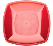 MONOUSO | Plato Duro Reutilizable PS Llano Rojo Transp. "Square" 18cm (25 Uds)