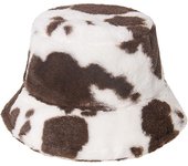 Gorro de pescador de felpa de invierno para mujer, gorro de pescador peludo con estampado de vaca, gorro de pescador de piel sintética cálido e informal