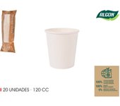 Algon - Set de Vasos de Cartón 20 Unidades Blancos 120cc - Ecológicos y Resistentes