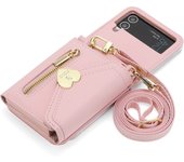 Crossbody Wallet Phone Case for Samsung Galaxy Z Flip5 ZFlip4 Z flip 3 5G Love Card Holder Purse Lanyard Strap Leather Cover
