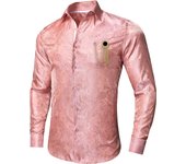 Spring Autumn Men's Silk Shirts Long Sleeve Paisley Lapel Brooch Shirt Male Wedding Business Green Pink Blue Purple White Hi-Tie