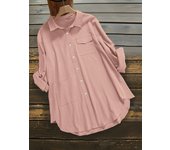 Plus Size 2025 Summer New Women's Single Row Button Down Shirt Pure Color Pocket Lapel Summer Optimal