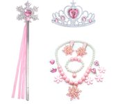 Kids Princess Cosplay Costume Plastic Crystal Tiara Snowflake Jewelry Necklace Earrings Kit Girl Elsa Anna Party Dress Accessory
