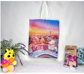 Bolso de hombro de compra con estampada de los dubujos paisaje con doble cara. tela loneta estampada dibujos personalizada.gran capacidad.dibujos madrid,barcalona,toledo,sol