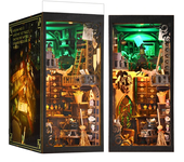 Book Nook Kit,DIY Miniature Dollhouse Booknook Kit,3D Wooden Puzzle Bookend Bookshelf Insert Decor LED Light for Teens Adults