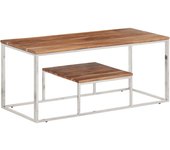 vidaXL Mesa de centro acero inoxidable y madera reciclada Plateado, Dorado, Plateado y marrón claro Mesita de Salón o Comedor o Auxiliar Mesa de Café Meuble Salón