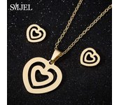 SMJEL Stainless Steel Love Heart Necklaces Women Girls Golden Jewelry Sets Simple Wedding Wave Heart Earrings 2022 Wholesale