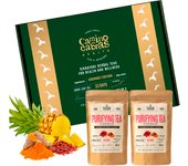 CAJA INFUSIONES REGALO DETOX  Té Depurativo & Diurético  Vientre Plano, Infusión Drenante, Te Verde, Cola de Caballo, Diente de León, Cúrcuma, Jengibre, Menta, Bayas de Goji, Piña, 2 PACK x 100g