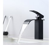 Grifo monomando para lavabo en Cascada, modern, Negro, Grifo monomando para baño, Grifos para fregadero de encimera, adaptador para fregadero incorporado