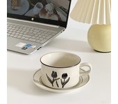 Clay Hand-painted Style Vintage Ceramic Coffee Cup And Saucer Suit Afternoon Tea Tulip Lily Cup And Saucer Set
