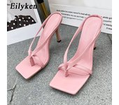 Eilyken High Heels Shoes Fall Best Street Look Females Slipper Square Head Toe Clip-On Strappy Women Sandals Slides