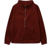 Women's Half Zipper Short Stand Up Collar Plush Monochromatic Sweat Shirt, European and American, Cross Border, Autumn, Winter