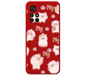 Funda Silicona Líquida Roja para Xiaomi POCO M4 Pro 5G diseño Cerdos Dibujos